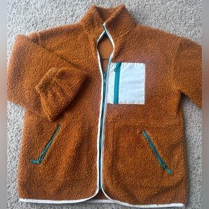Universal Thread Orange Teddy Jacket with White and Teal Accents